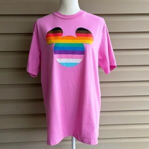 •Disney• Pink Rainbow Mickey Graphic T-Shirt Cotton Unisex - Size Large